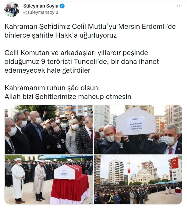 İçişleri Bakanı Soylu'dan şehit cenazesinde anlamlı paylaşım